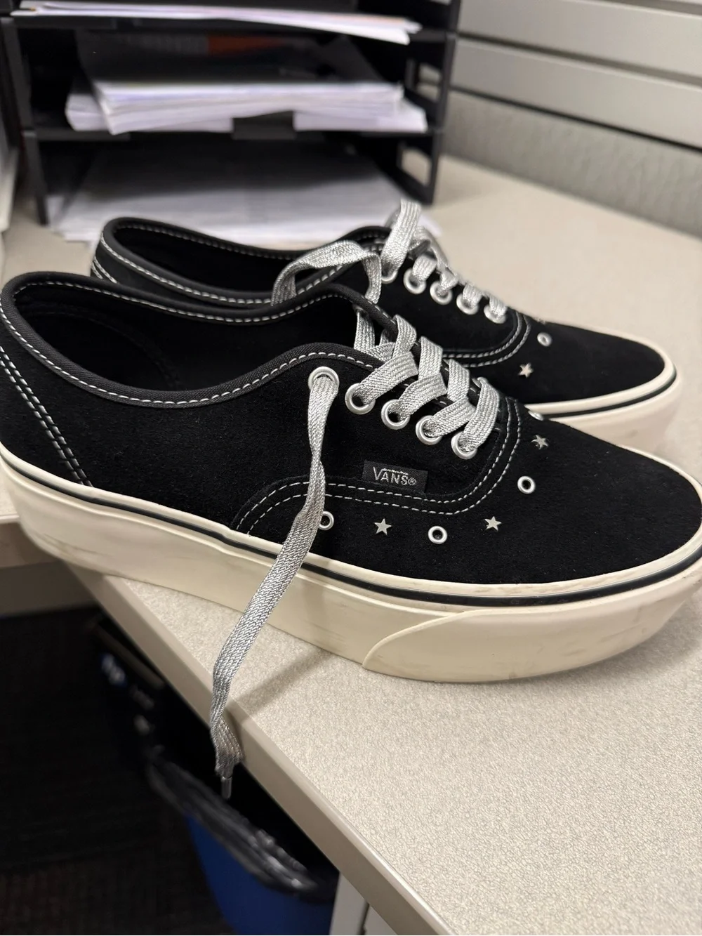 Vans Black Platform Sneakers with Silver Star Accents